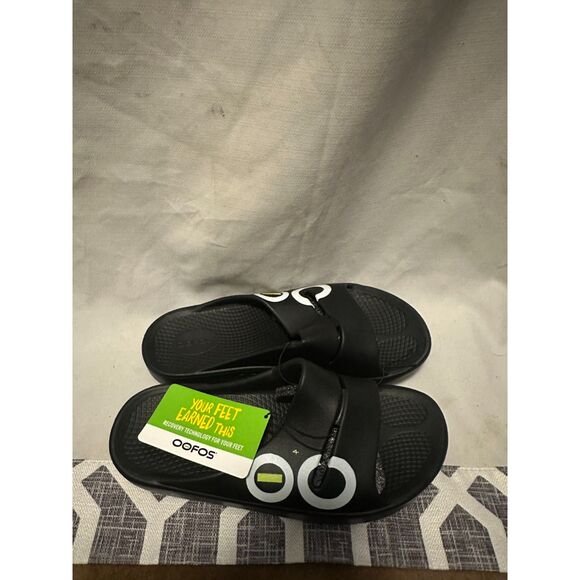 NWT OOFOS Unisex Ooahh Sport Slide Shoes Size Men 7 Woman 9 Black With Logo - Picture 4 of 6